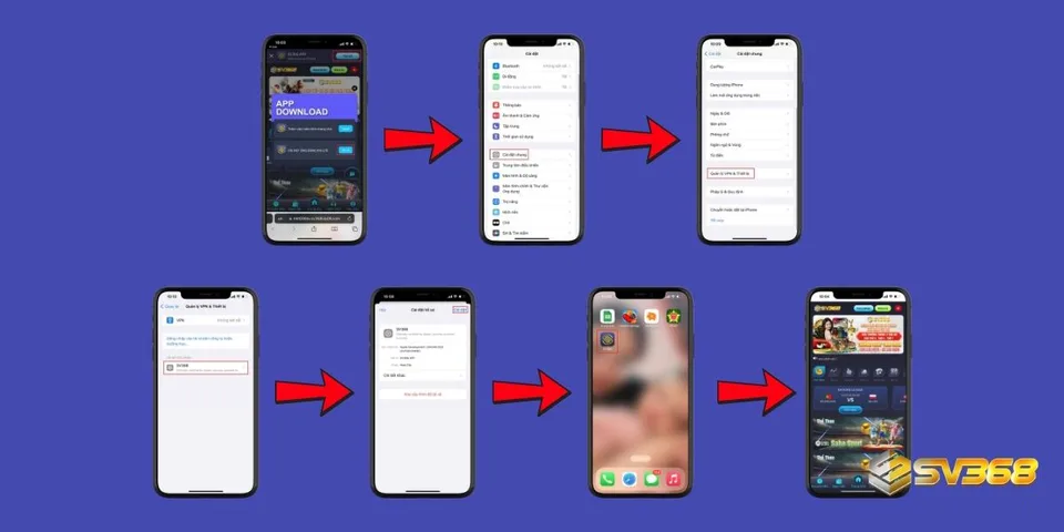 Giao diện hướng dẫn tải app SV368 trên iPhone với Safari