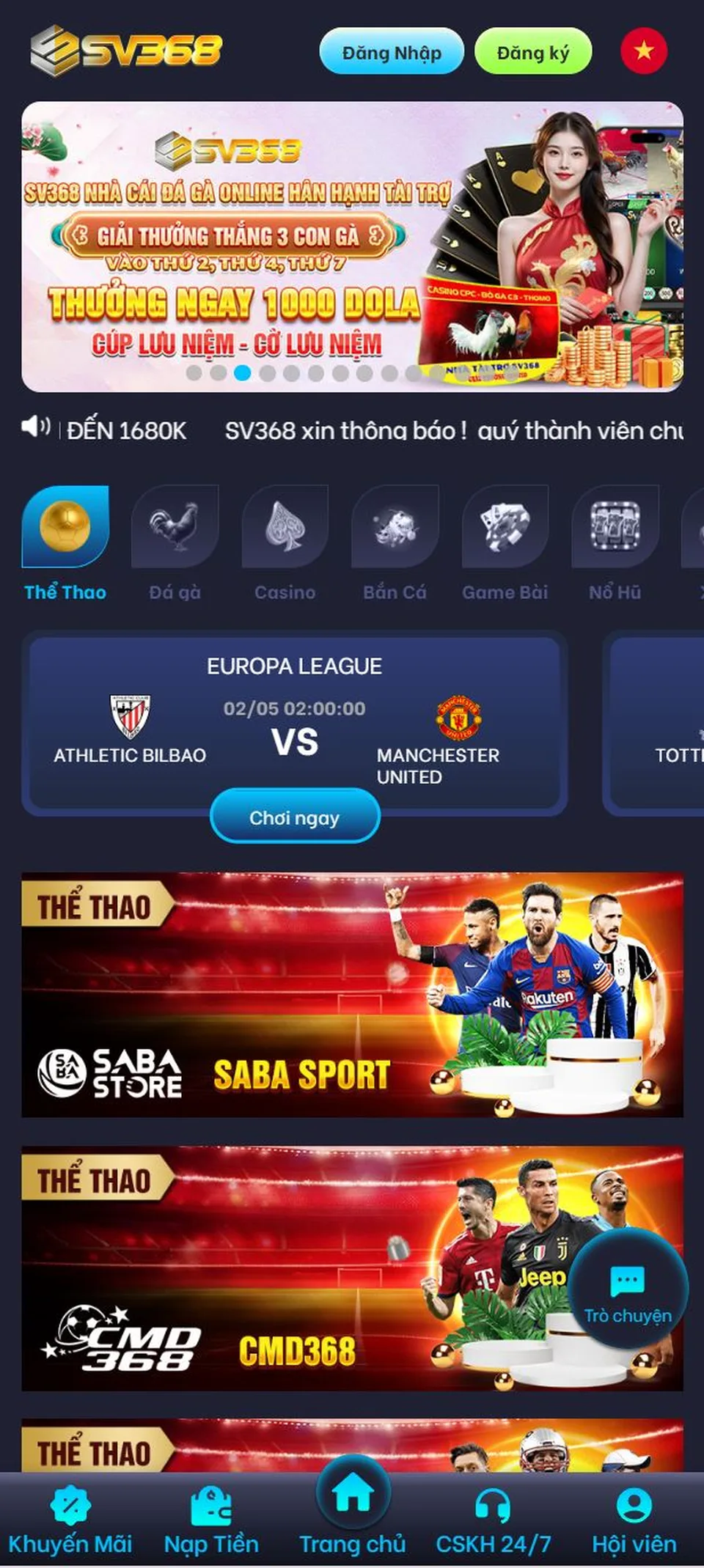 Danh mục các trò chơi nổi bật trong app SV368 được cập nhật liên tục