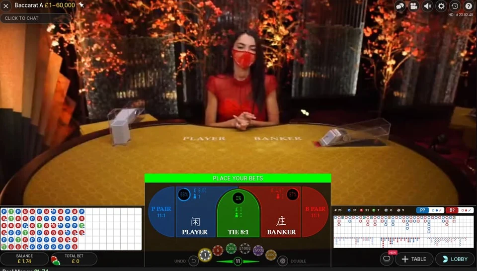 Giao diện chơi baccarat trực tuyến SV368 với ba cửa cược chính