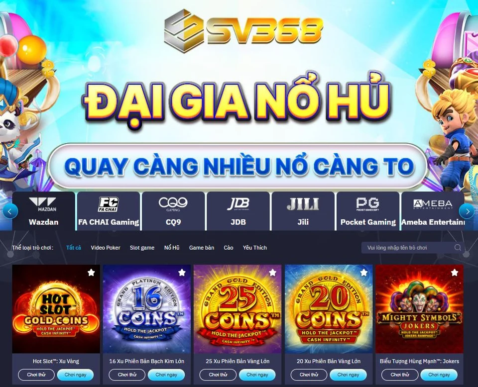 Giao diện sảnh nổ hũ SV368 sống động và cuốn hút từng chi tiết