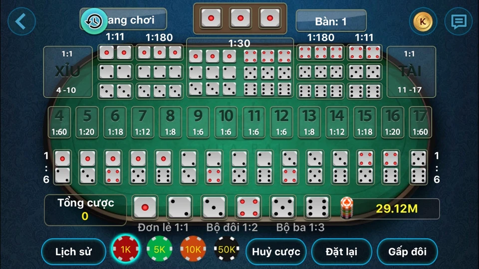 Sảnh chơi tài xỉu SV368 với các mức cược phong phú